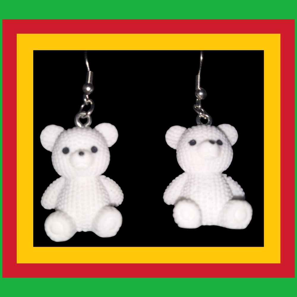 White Teddy Bear Earrings